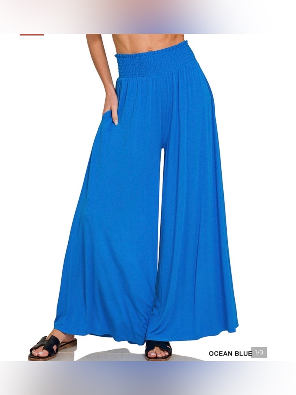 New Zenana Outfitters Palazzo Smocked Waist Pants ~ Ocean Blue